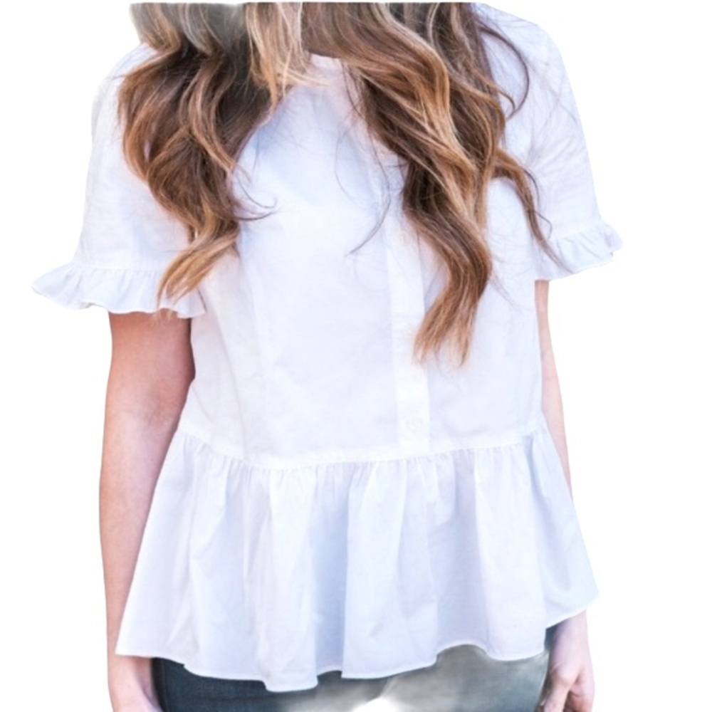 MADEWELL Top Button Peplum Short Sleeve Ruffle XXS